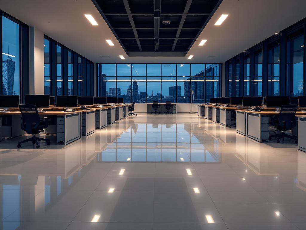 Spotless open-plan office with gleaming floors after a Celtic Shine commercial clean
